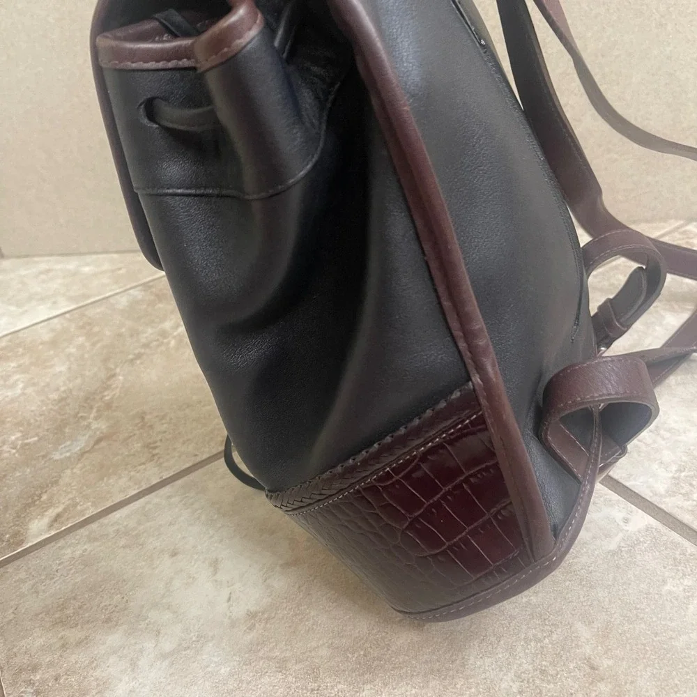 Brighton Black Brown Croc Leather #198305 Y2K Drawstring Backpack USA Made